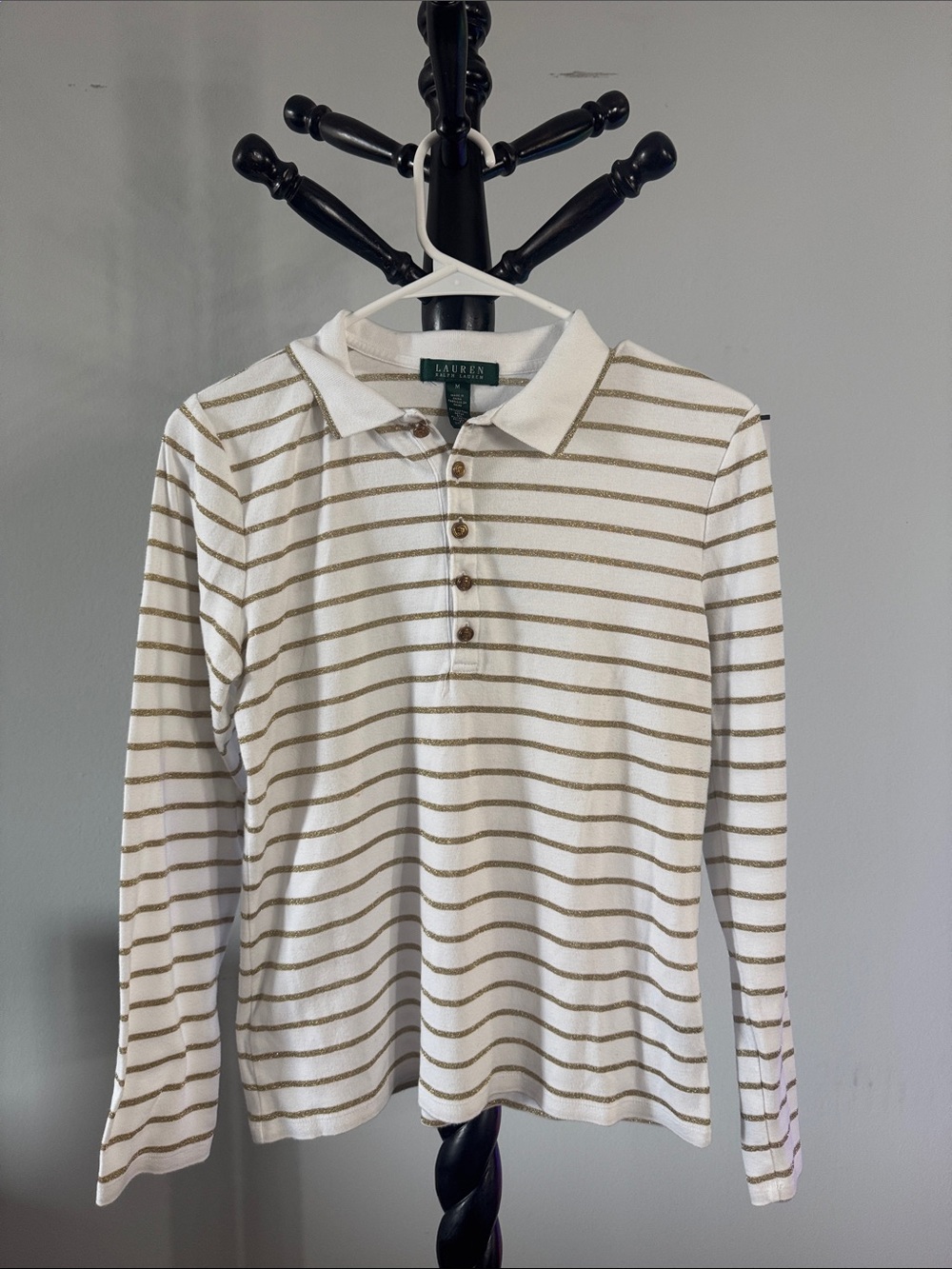 Lauren Ralph Lauren Cream & Tan Striped Long-Sleeve Polo